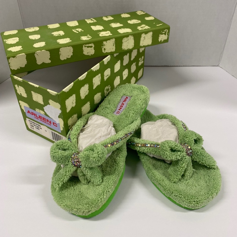 Flip flops Lime green Terrycloth Rhinestones sz 6